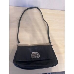Laurel Burch Black Leather Shoulder Bag Cats Silver Accent Flap Purse